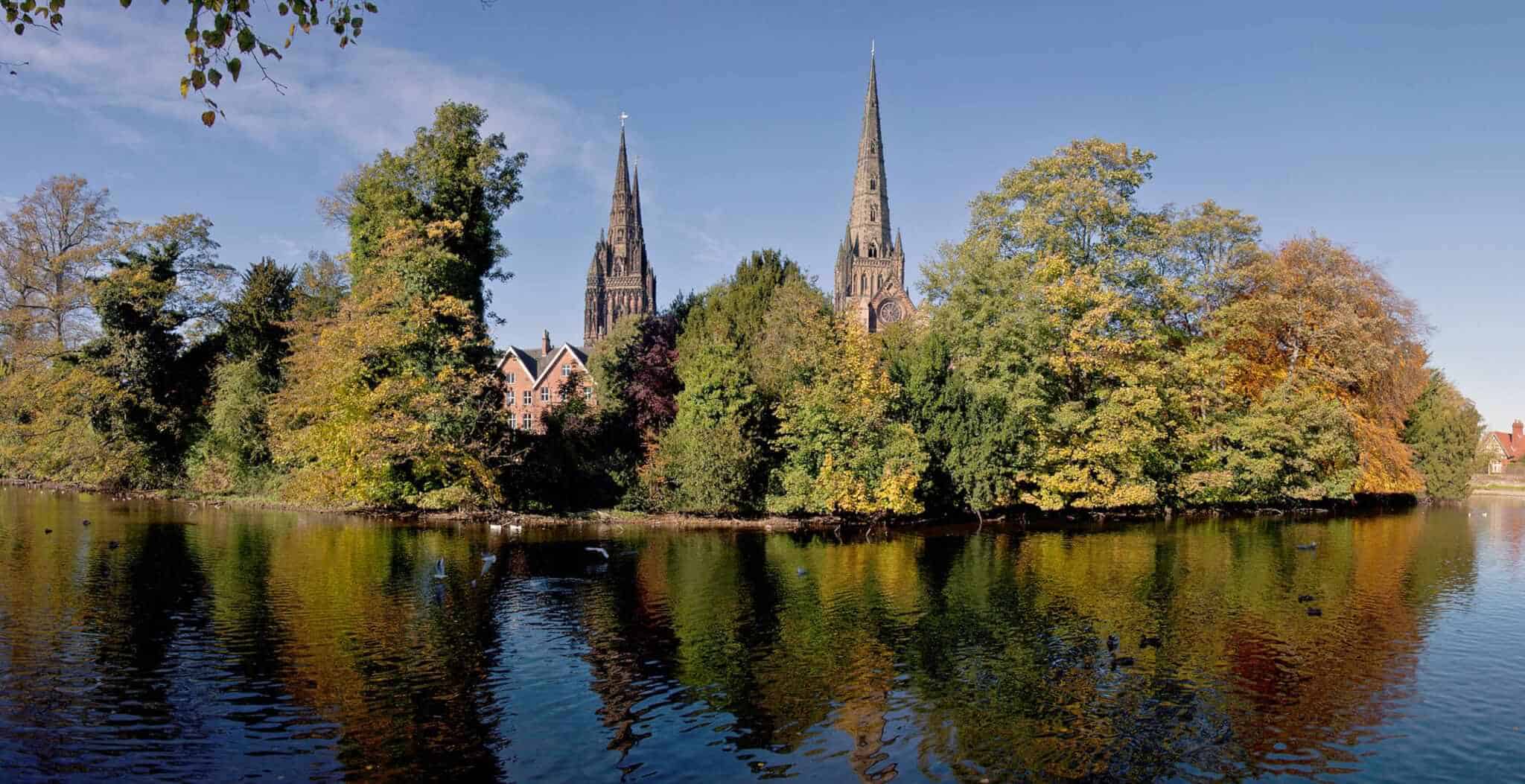 Lichfield Cathedral view from Minster Pool