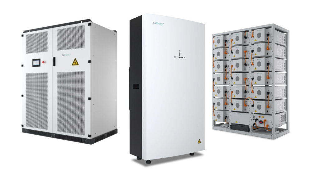 Three energy storage systems in a white background